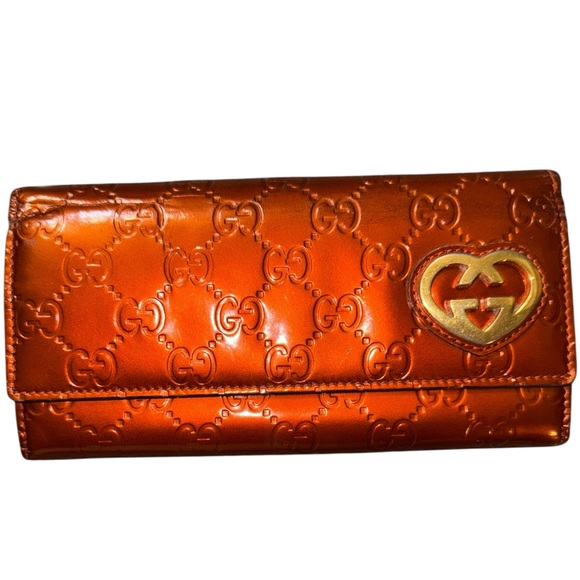 Gucci GG Embossed Leather Continental Wallet – Metallic Orange with Heart Logo - Picture 1 of 8